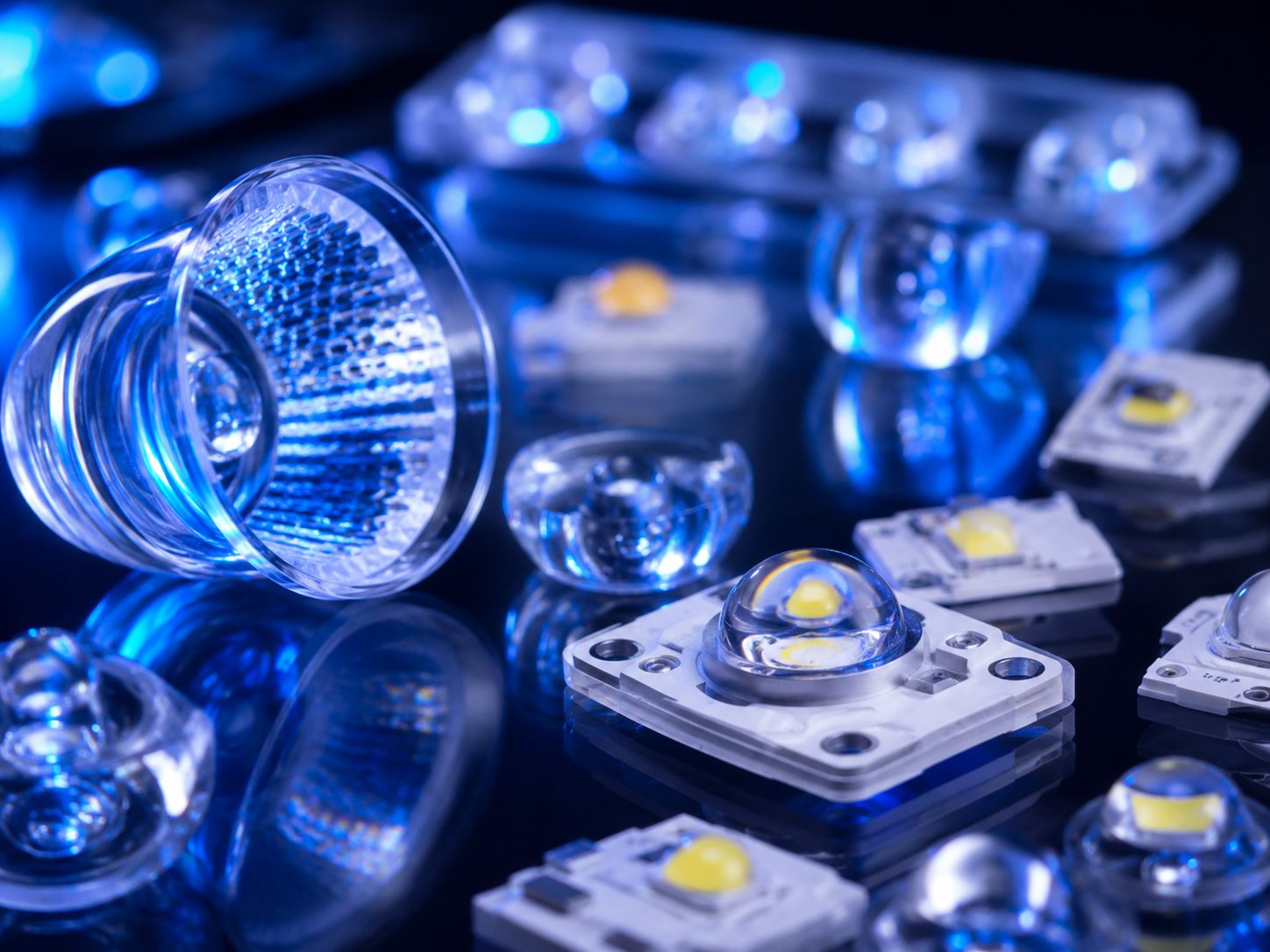 LED modules and lenses refracting azure light - BIS and BEE star labeling for LED lighting products